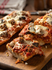 Sausage pizza bread on cutting board - 768780238
