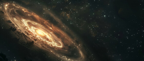 A breathtaking spiral galaxy sprawls across the cosmos, dust and stars painting the dark. - obrazy, fototapety, plakaty