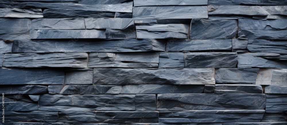 Aufkleber Strong and sturdy, the wall is built using blocks of black stone, creating a visually striking texture background