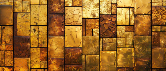 Warm golden hues reflect off a mosaic of cracked tiles, creating a textured abstract.