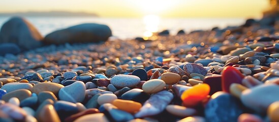 Pebble stones on the shore - obrazy, fototapety, plakaty