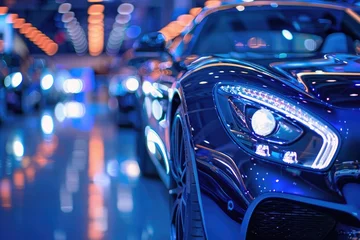 Foto op Aluminium Cars are on display in a lavish showroom that has lighting. Generative Ai © Planum