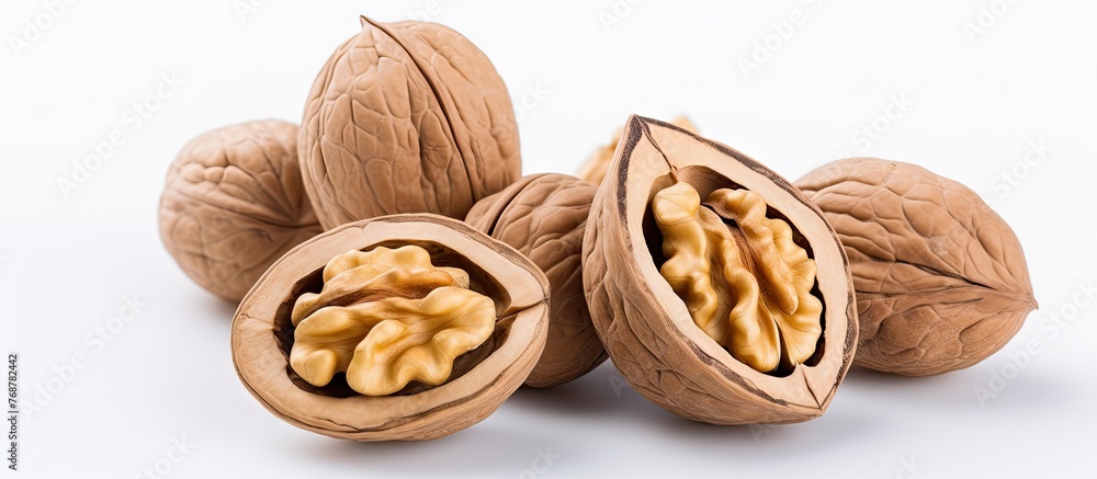 Aufkleber assorted nuts still in their shells displayed on a wooden table