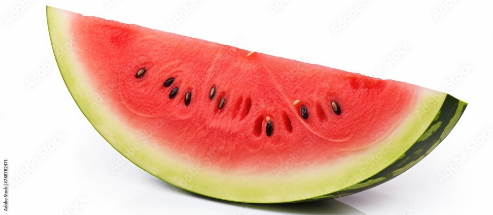 Leinwandbilder a close-up view of a refreshing slice of watermelon placed on a clean white surface, showing its vib