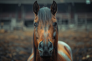 Captivating Equine Gaze: A Majestic Horse Portrait Banner - obrazy, fototapety, plakaty