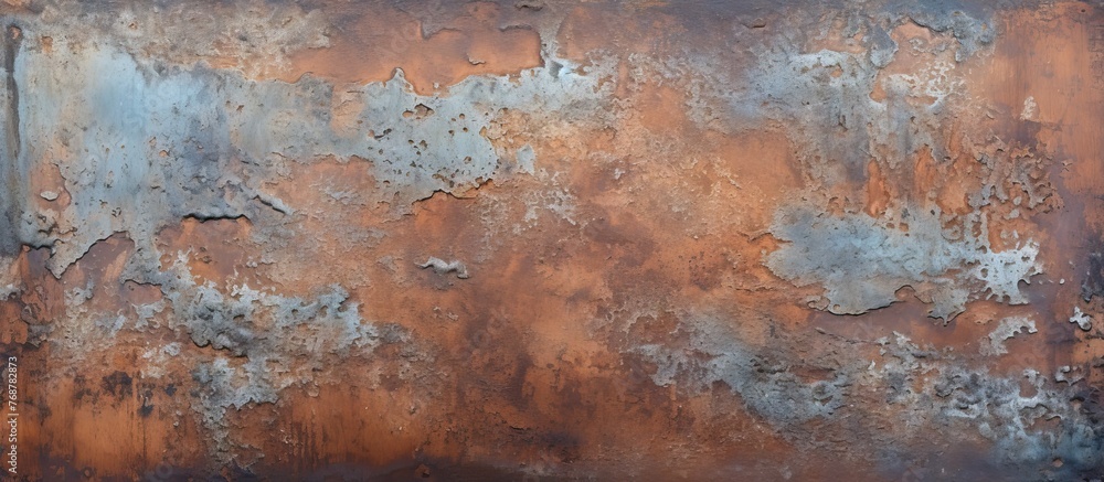 Poster detailed close-up view of a weathered rusty metal surface showing signs of deterioration, with chipp