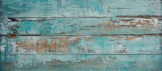 Weathered and aged vintage wooden wall background displaying a texture of flaking and peeling paint