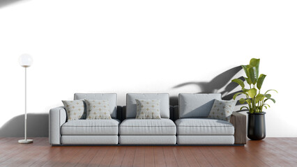 a couch sitting in a living room next to a window - obrazy, fototapety, plakaty