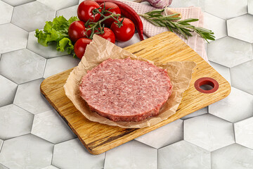 Raw beef uncooked burger cutlet