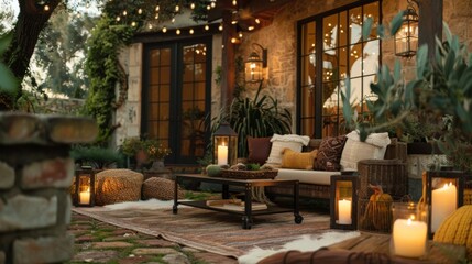 Outdoor Patio Setup With Couch, Table, and Candles