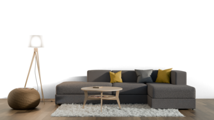 a living room with a couch and a table