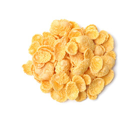 Breakfast cereal. Tasty sweet corn flakes isolated on white, top view