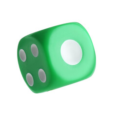 One green game dice isolated on white