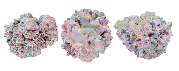 Iridescent holographic modern design elements, glass gradient 3d organic shapes set, liquid abstract transparent 3d rendering objects.
