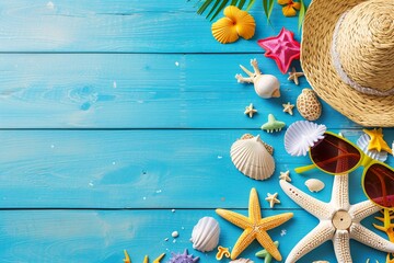 summer background with shells and starfish