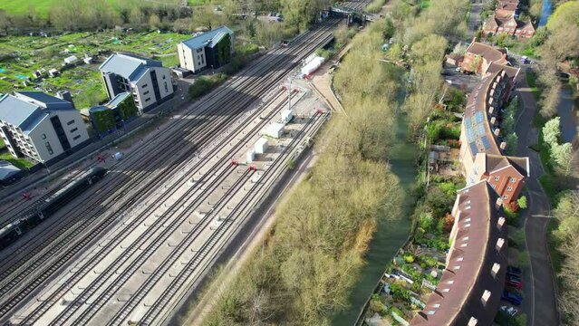 Aerial Footage of Central Train Station at Oxford City of England UK