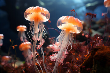 Ethereal Underwater Dance of Glowing Jellyfish - A Banner of Marine Majesty