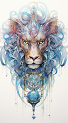 Beautiful watercolor lion on a white background.