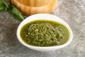 Homemade vegetarian basil pesto sauce