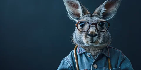 Rolgordijnen Stylish Scholarly Kangaroo with Glasses Posing for Educational Campaign Banner © Алинка Пад