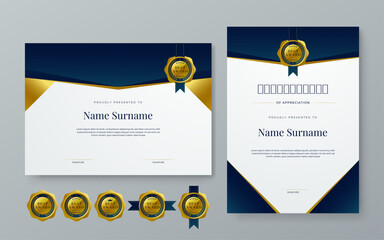 Blue white and gold vector flat and gradient modern certificate template for corporate or awards. For appreciation, achievement, awards diploma, corporate, and education