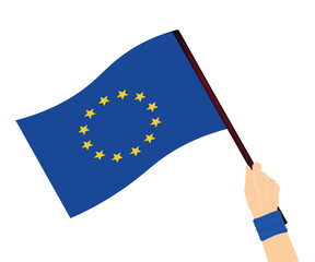 Hand waving European union flag, EU Flag on white isolated Background 