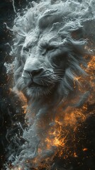 Fototapeta na wymiar Lion made of smoke, sparks of flame and fire. Zodiac sign Leo
