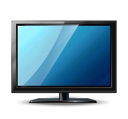A black flat screen television with blank blue glass display, vector illustration, white background, detailed,