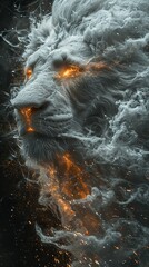Lion made of smoke, sparks of flame and fire. Zodiac sign Leo
