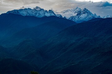 Stunning aerial view of a majestic Kanchenjunga mountain range view from Pelling