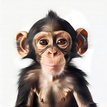 Baby ape on white background. Generative ai design art concept.