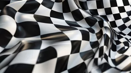 Fototapeten Checkered background with distorted squares. Abstract banner with distortion. Chess pattern. Chessboard surface.  © Emil