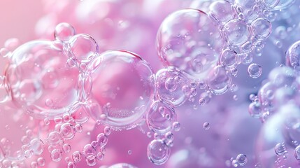 split background with soft pink and lavender tones, featuring clusters of transparent bubbles floating gently across both sections.