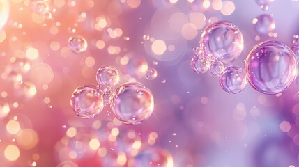 split background with soft pink and lavender tones, featuring clusters of transparent bubbles floating gently across both sections.