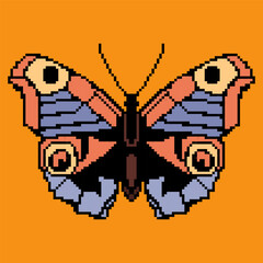 Pixel butterfly. Vector pixel art for fabric, textile, clothing, wrapping paper, wallpaper, poster. 