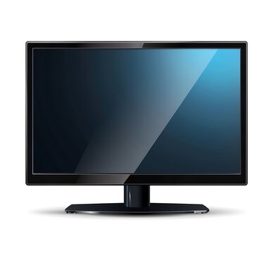 A black flat screen TV with an empty blue light background on white background, vector illustration style, simple lines, no shadowing and highlights, high resolution, high quality, high detail