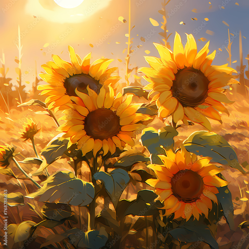 Canvas Prints Sunflowers bathed in warm golden sunlight