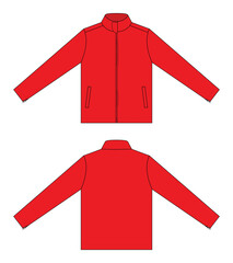 Blank Red Jacket With Hidden Zipper Template On White Background.Front and Back View, Vector File