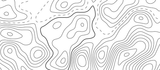 Abstract topographic map patterns, topography line map. The black on white contours topography stylized height of the lines. cotour map and line terrain path. Linear graphics. Vector illustration. - obrazy, fototapety, plakaty
