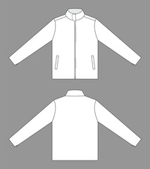 Blank White Jacket With Hidden Zipper Template On Gray Background.Front and Back View, Vector File