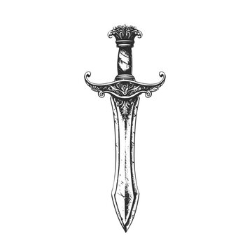dagger or sword vector doodle sketch isolated on white background