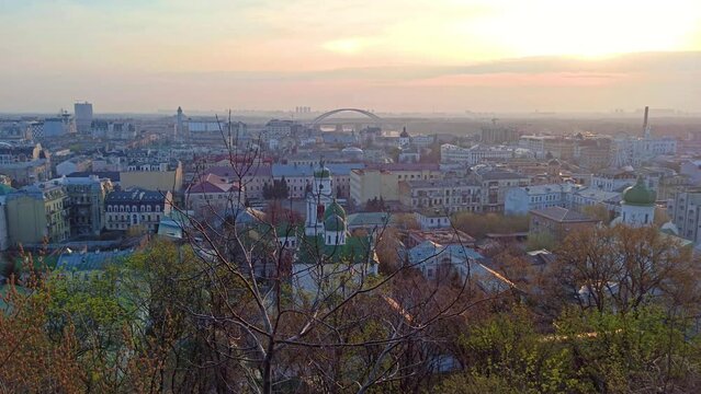 Sunrise , Early morning in Kyiv city taken from the hill on Podil, Ukraine