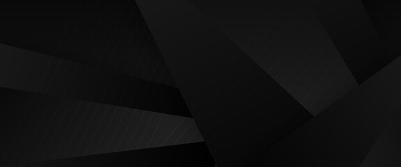 Black minimal geometric shape abstract banner. For business banner, formal backdrop, prestigious voucher, luxe invite, wallpaper and background - obrazy, fototapety, plakaty