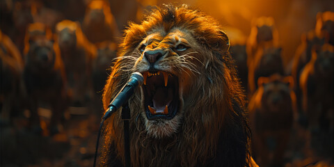 King of the Jungles Fiery Rock Concert Roar Banner - obrazy, fototapety, plakaty
