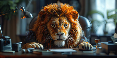 King of the Jungle Managing Work with Fierce Focus - Office Lion Banner