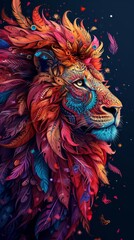 Vertical background with bright colored exotic Lion.