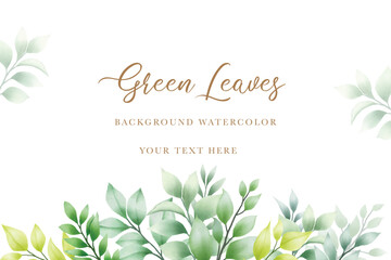 Green leaves background with watercolor