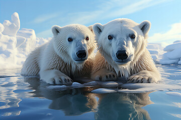 Majestic Polar Bears Floating on Ice in Arctic Waters Banner