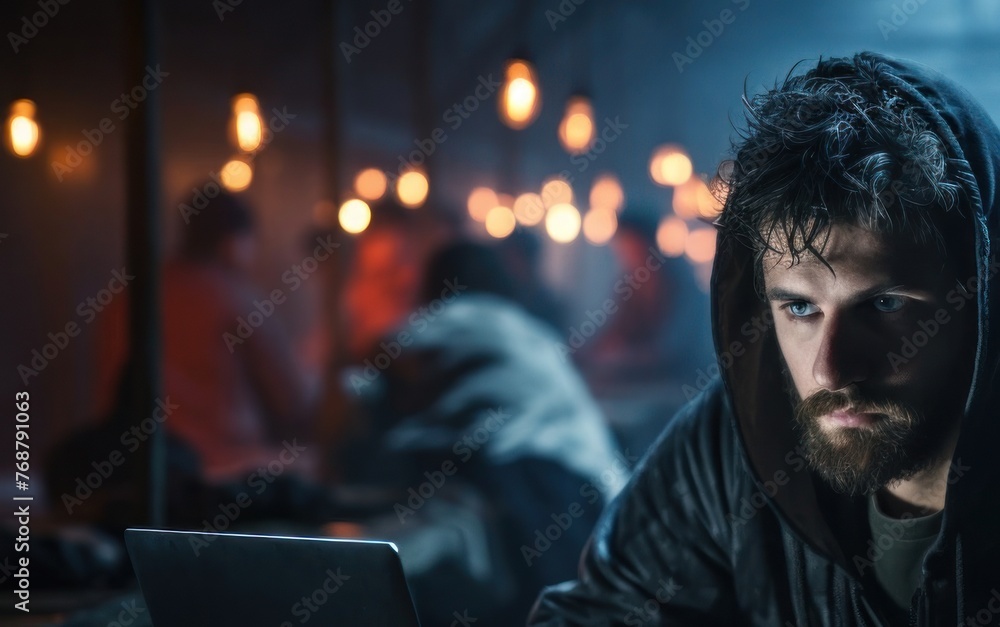 Poster hacker on laptop computer generative ai