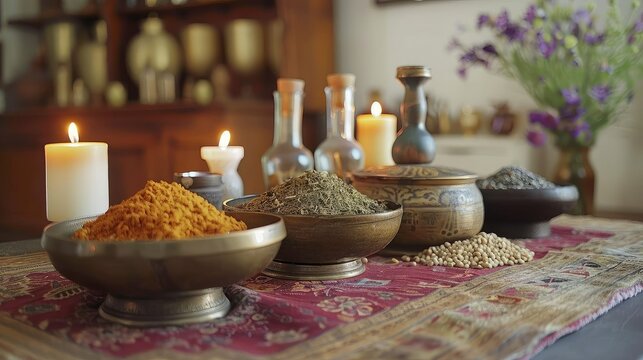 Ayurveda spa, a client receives a Pinda Sweda massage, a traditional Ayurvedic therapy known for its healing and rejuvenating properties.